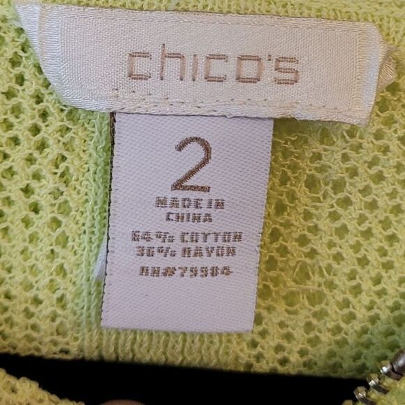 Chico's Women's Neon Yellow/Green Open Knit Full Zip Hoodie Size US L/ 2 - Picture 3 of 5